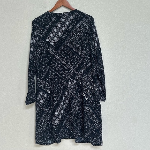 Garnet Hill Mini Shirt Dress Drop Waist Button Front Bandana Print Black Gray 12 - Picture 3 of 6